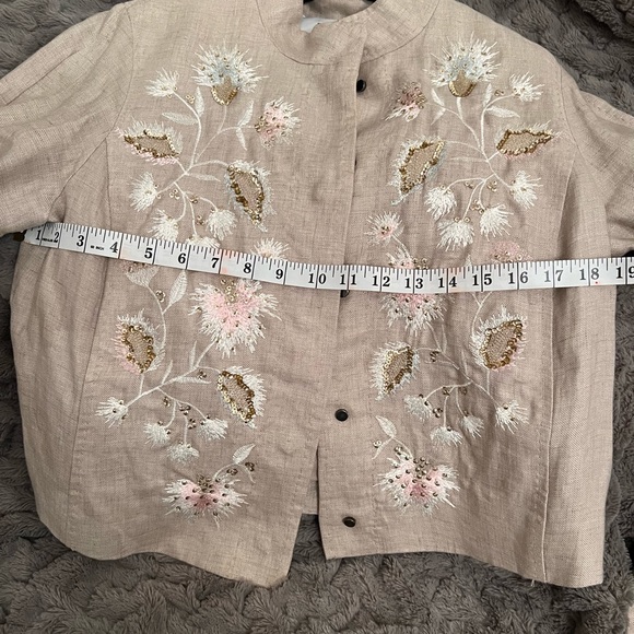 Per Se By Carlisle Floral Embroidery Women’s Jacket Beige Size 6 - Picture 6 of 8